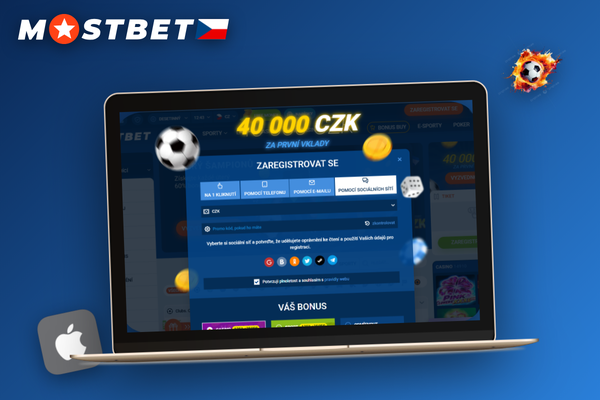 Mostbet CZ registrace přes e-mail – notebook s formulářem v češtině a plná kontrola účtu