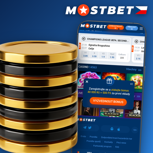 Mostbet aplikace otevřená na chytrém telefonu se sportovními ikonami a logem
